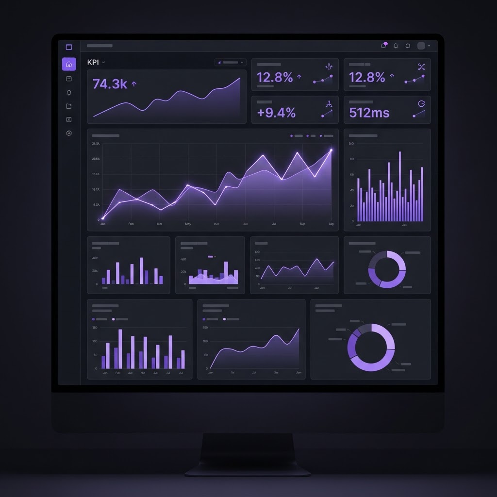 Analytics dashboard with violet charts