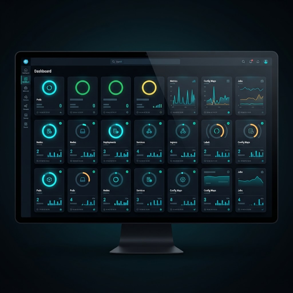 Kubernetes control panel with teal accents